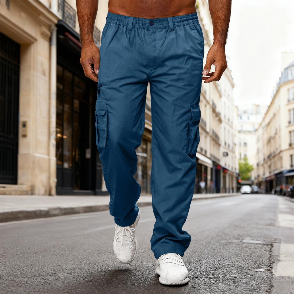 Men's Casual Multi Pocket Loose Straight Leg Workwear Pants