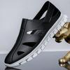 FashionGenuine Leather Men Black/Gray Sandals Dress Shoes Summer Beach Shoes Business Breathable Hollow Out Soft Thick Soles Sandals