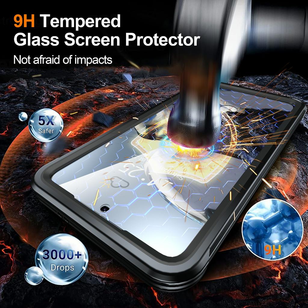 For Samsung Galaxy S25 Magnetic Case PC+TPU Phone Cover with Tempered Glass Screen Film