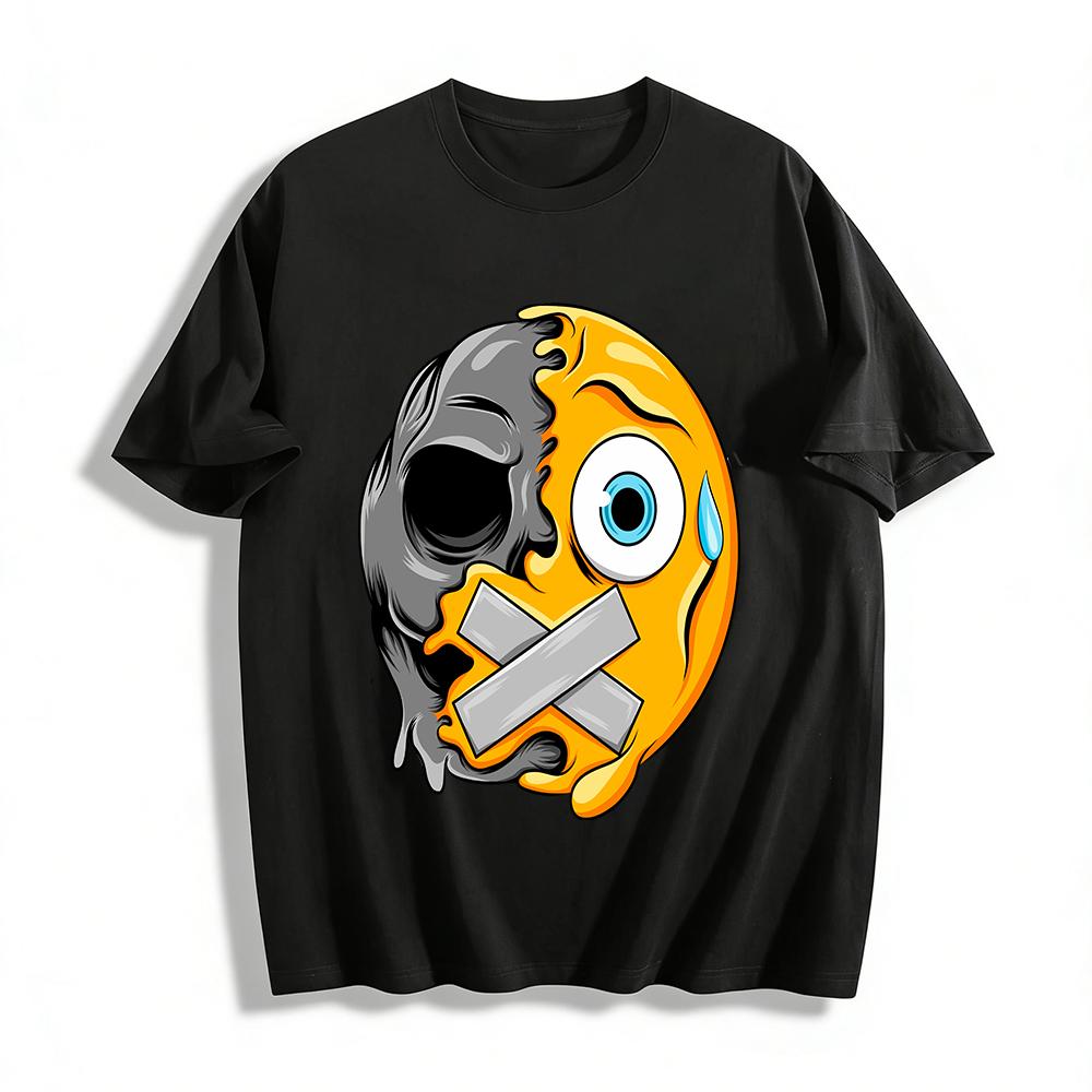 Melting Skull Muted Emoji Print Gothic Casual T-Shirt Pure cotton T-shirt XXS
