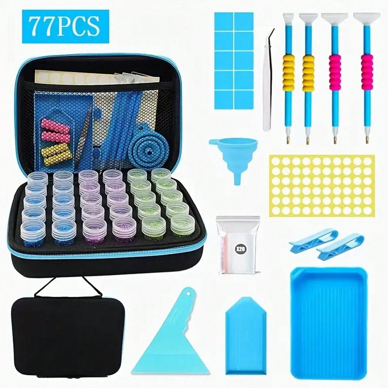 

Набор для хранения алмазной живописи из 77 предметов, инструменты для вышивки, алмазная живопись из стразов, сверкающие бриллианты, идеальная коробка для хранения произведений искусства синий