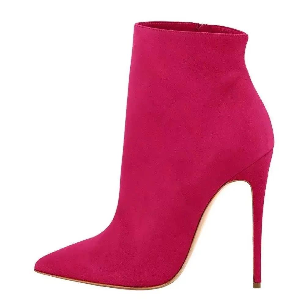 Fashion Women Leather Suede Ankle Boots Side Zipper Pointed Stiletto Heel Low Boots Solid Color Classic Simple Fashion Women Boots