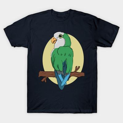 Men Black Print T-shirt Quaker Parrot No-Cut Heat Transfer Print Cotton Tshirt