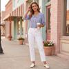 Women's Button Down Shirt Blouse with Peter Pan Collar Half Sleeve Striped Pattern Casual Office Wear Lightweight Fabric
