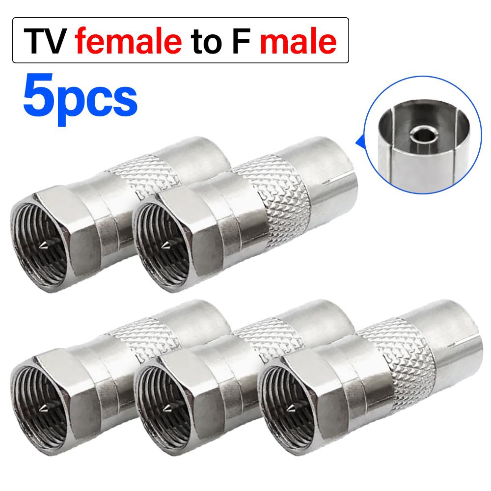 5Pcs F To TV Male/Female Plug Jack Striaght RF Adapter Connector Coaxial Wire Terminal Nickel-plated For TV Antenna Extension