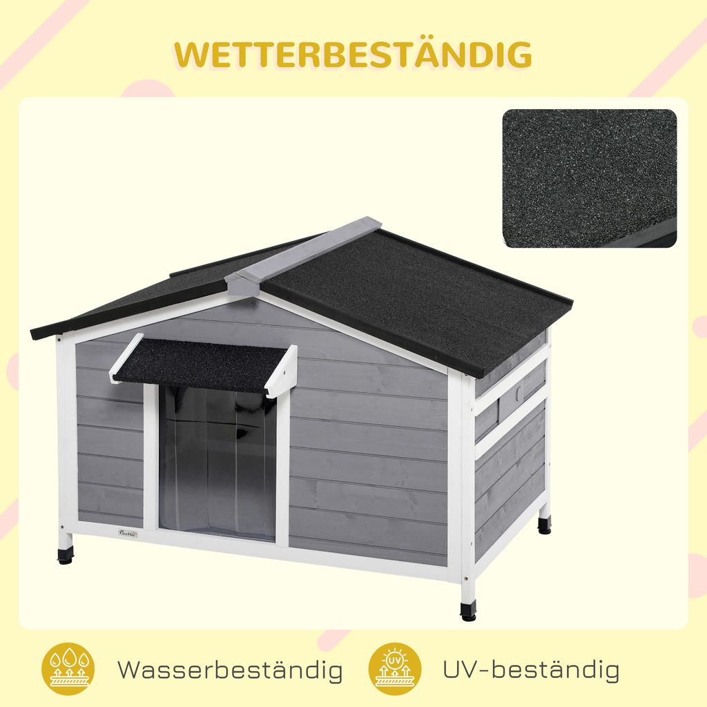 Wooden Dog Kennel for Outside, for Medium Dogs, 72H X 109L X 79Wcm, Grey