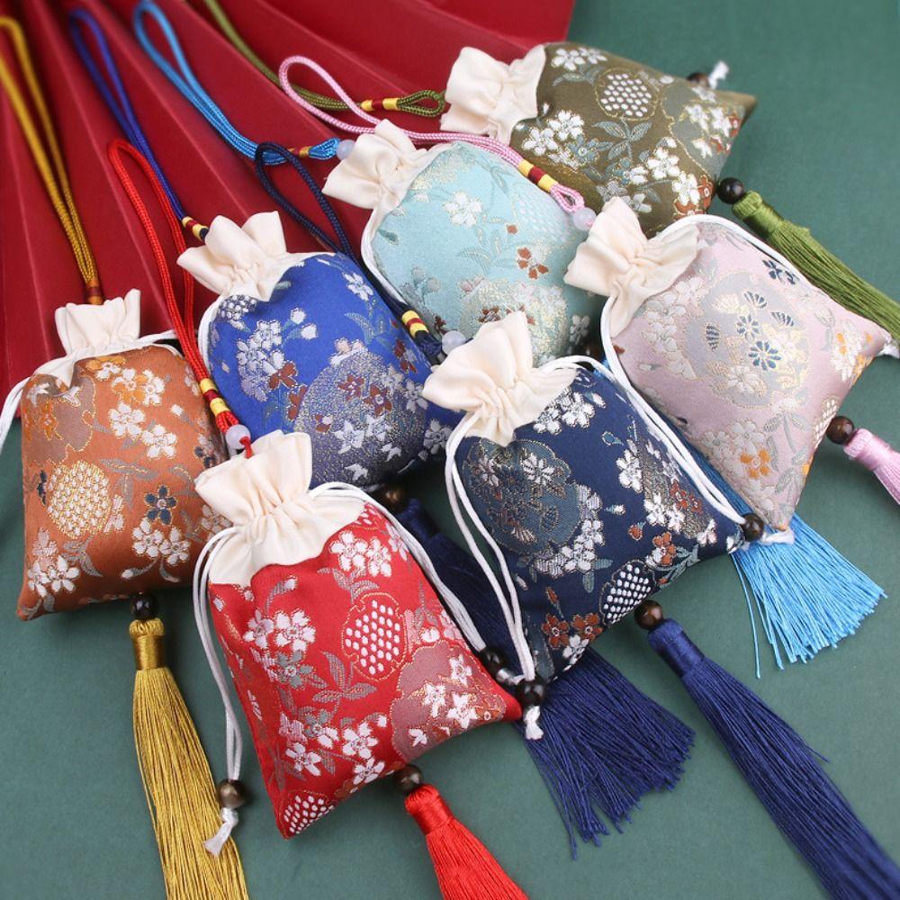 Mini Coin Purse Flower Tassel Drawstring Bag Beaded Chinese Style Sachet Bag  Outdoor