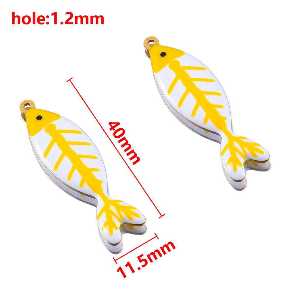 2pcs Stainless Steel Cute Enamel Stripe Fish Color Fish Tail Charms Animal Pendant Base for DIY Earring Necklace Jewelry Making