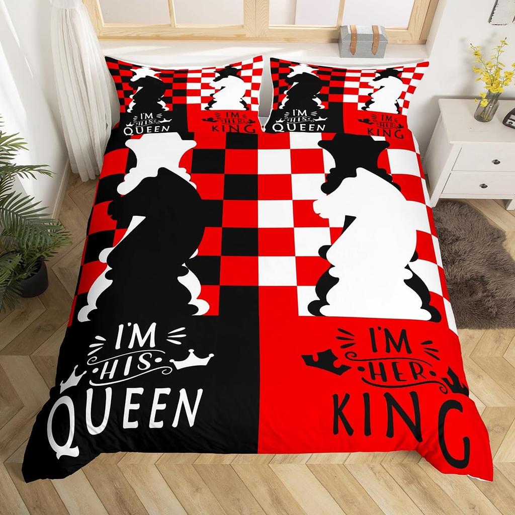 Comforter Valentine'S Day Couple King And Queen Crown Bedding Set For Husband Wife Red Black White His Hers Comforter