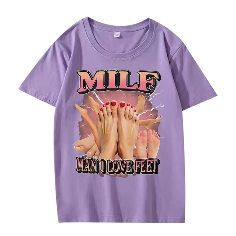 MILF Muž Miluji Chodidla Tričko muži ženy Nadměrné 100% Bavlna Horký prodej krátký rukáv Letní potisk streetwear Unisex nadměrné topy