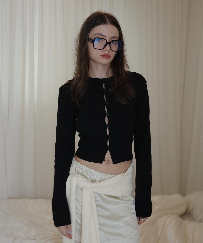 SALON DE YOHN Button Slit Cardigan_ Black