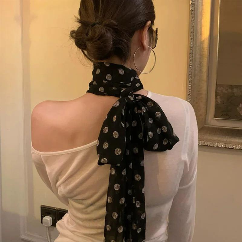 new Korean version ins chiffon polka dot long scarf women's printed high-end versatile accessory scarf neck scarf
