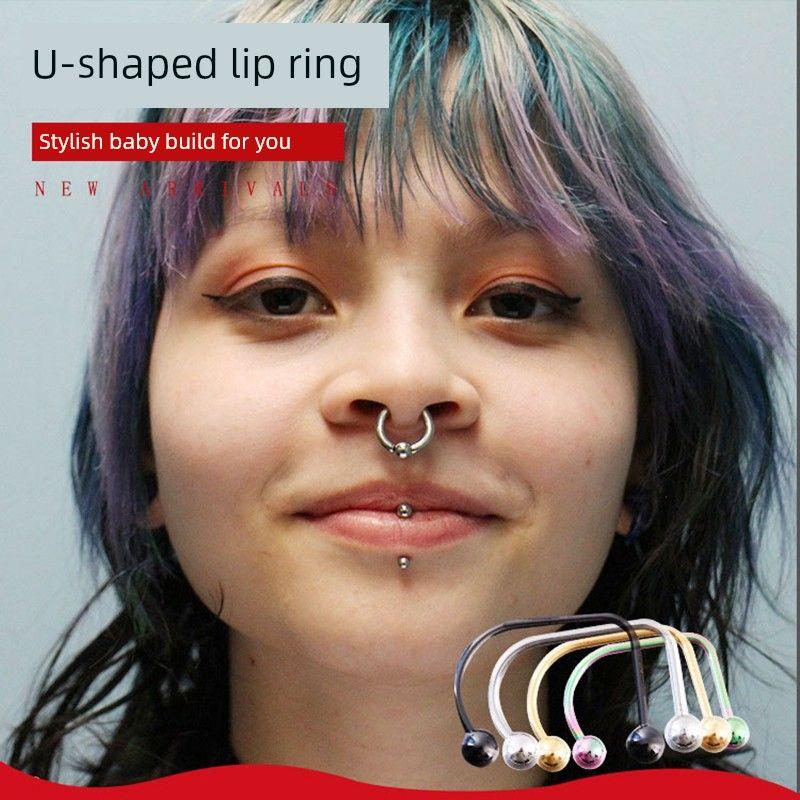 Acier Titane Ondulé Élégant Labret en Forme de U Féminin Tendance Club de Nuit Élégant Remplacement de Goujons pour Anneau de Lèvre Ornement Perforé Punk Européen et Américain