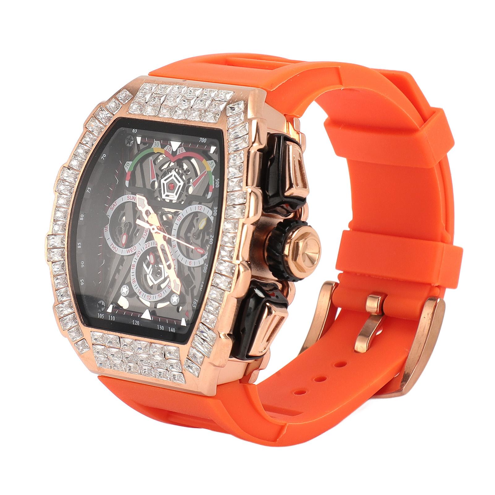 

Analog Quartz Wristwatch 30m Waterproof Silicone Strap Multi Functional Quartz Watch for Man Rose Orange