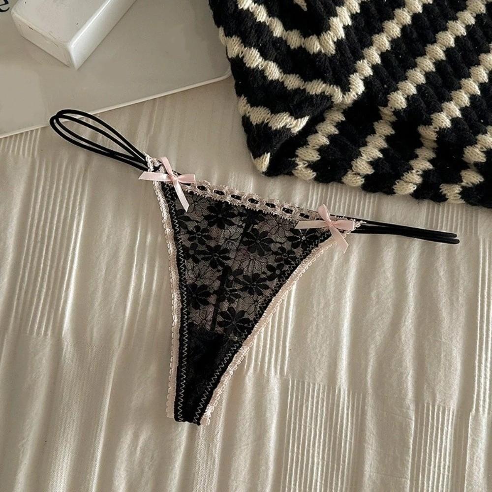 Thin Strap Underwear for Women Transparent Mesh Lace Briefs Flower Lace Thong  Comfortable