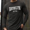 Herren Lockere Passform Bequem Sport und Freizeit Brooklyn New York Aufdruck Rundhals Langarm T-Shirt Top