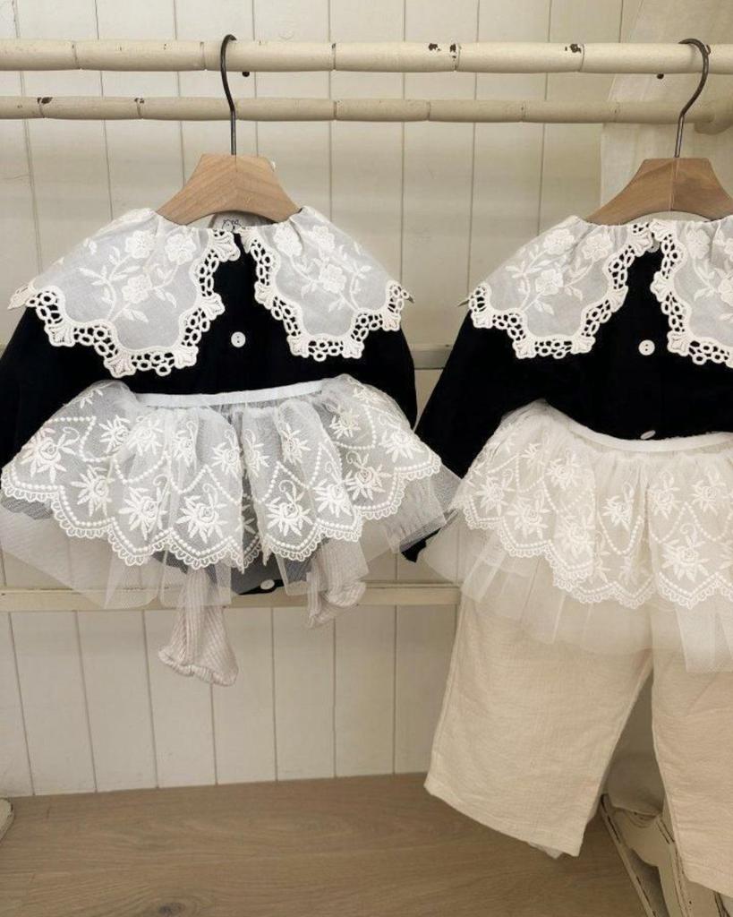 2025 Korean Spring Lace Lapel Snap Crotch Bodysuit for Girls - Infant/Toddler Romper