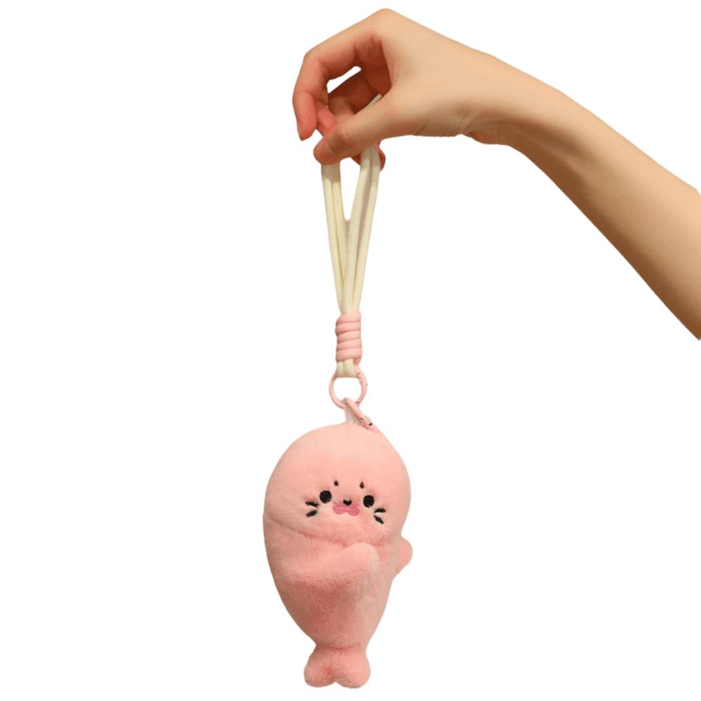Magnetische Koppelsel Pluche Sleutelhanger Pluizig 14Cm Zeehonden Pluche Speelgoed Creatieve Vorm Cartoon Zeehond Pluche Hanger Koelkastmagneet beige