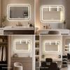 Rectangular LED Bathroom Mirror with Gold Frame, Three-Color Touch Lighting, Adjustable Brightness, Anti-Fog Function, HD Shatter-Resistant Glass