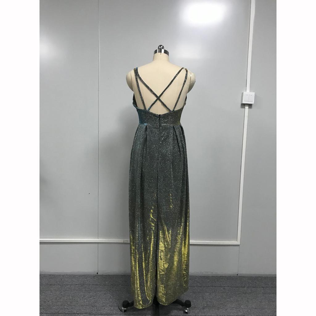 Sukienka długa bez rękawów z odkrytymi plecami z wysokim stanem cekiny letnia sznurowana elegancka wieczorowa maxi vestidos do ziemi ślubna
