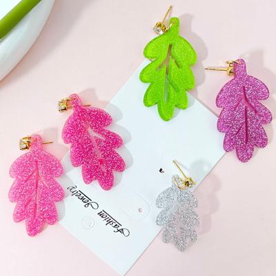 Small Fresh Shape Green Leaf Acrylic Diy Handmade Jewelry Earrings Earrings