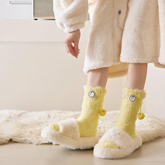 1 Pair Women Imitation Mink Fleece Socks Ultra Warm Big Eyes 3D Cartoon Socks Elastic Fit Soft Thick Cozy Thermal Socks