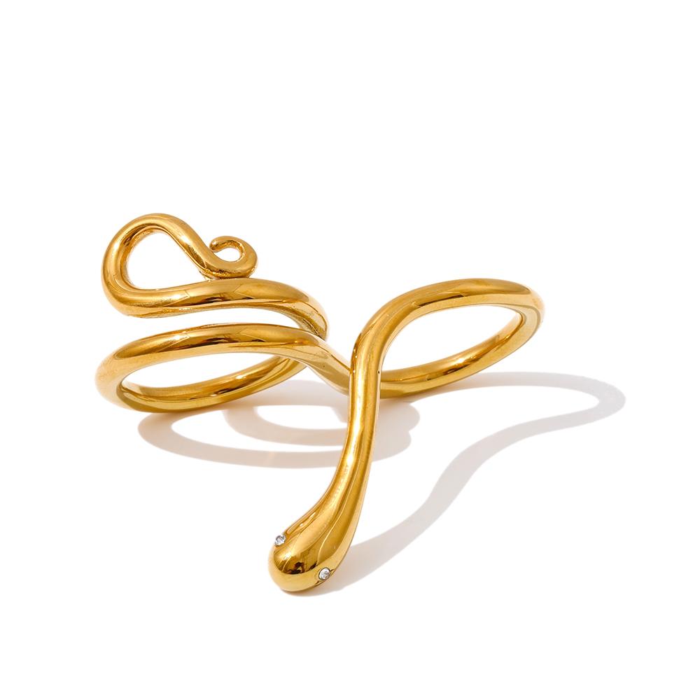 

Yhpup 7# Stylish Unique Design Stainless Steel Snake Shape Double Finger Ring 18K Golden Plated Personalized PVD Jewelry 7