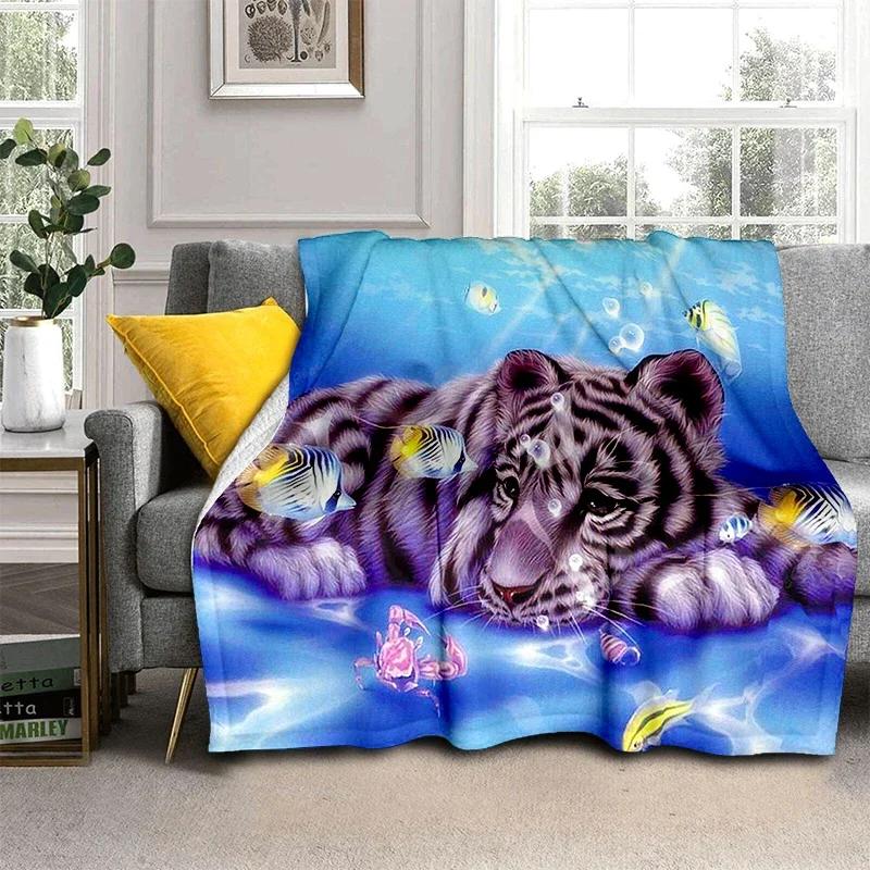 Tigerpläd Djur Supermjuk Varm Fluffig Fleece Lätt Flanellpläd Mysig Pälsklädd Plysch Sängkläder Pläd Gåva