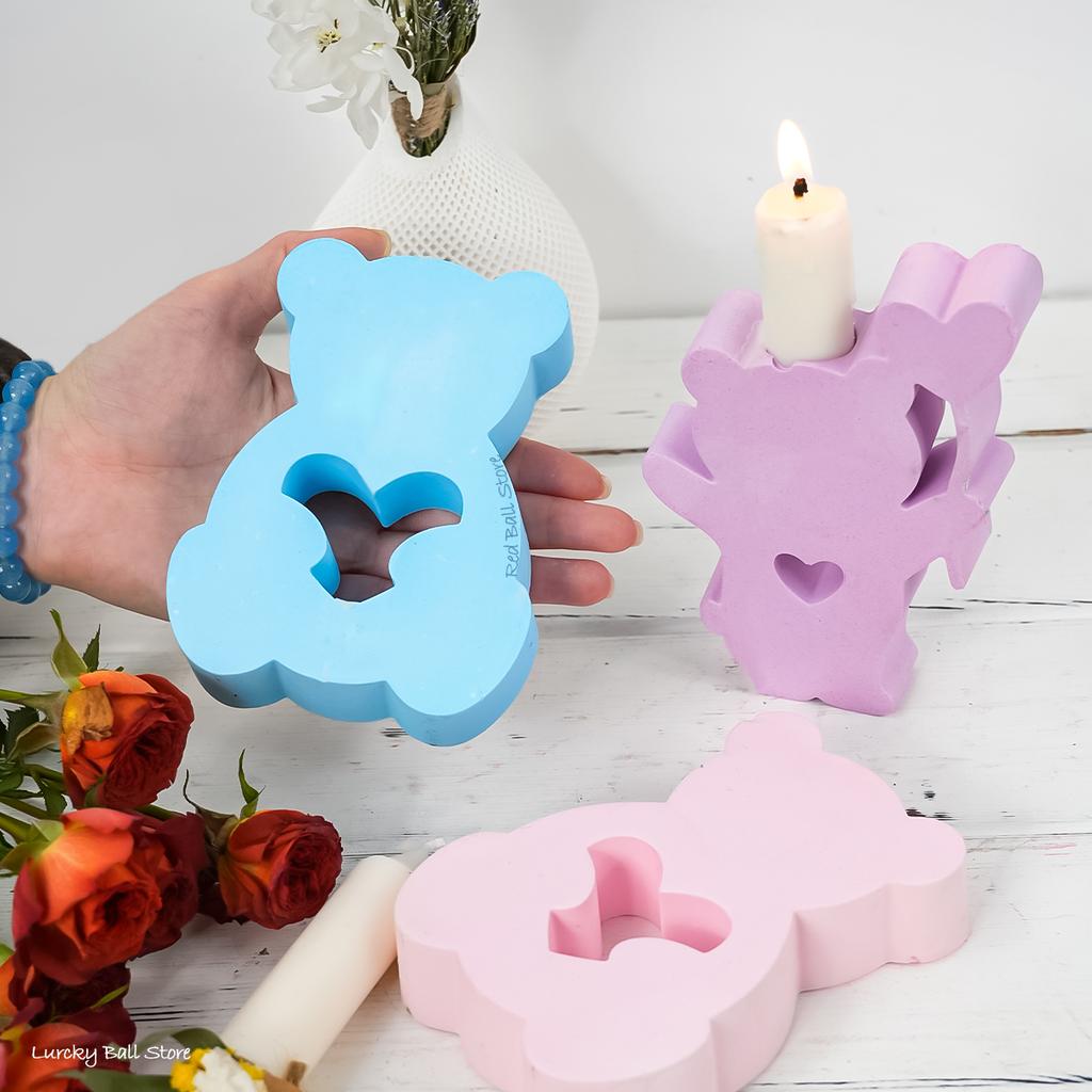 Cute Balloon Bear Candlestick Silicone Mold DIY 3D Animals Candle Holder Ornaments Casting Resin Cement Gypsum Mould Home Decor