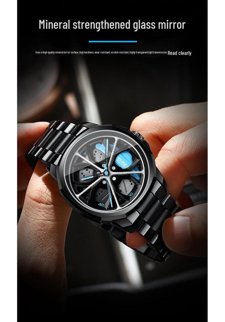 SVJ Men's Double Wheel Hub Watch with 3D Hollow Design and Brake Caliper Style