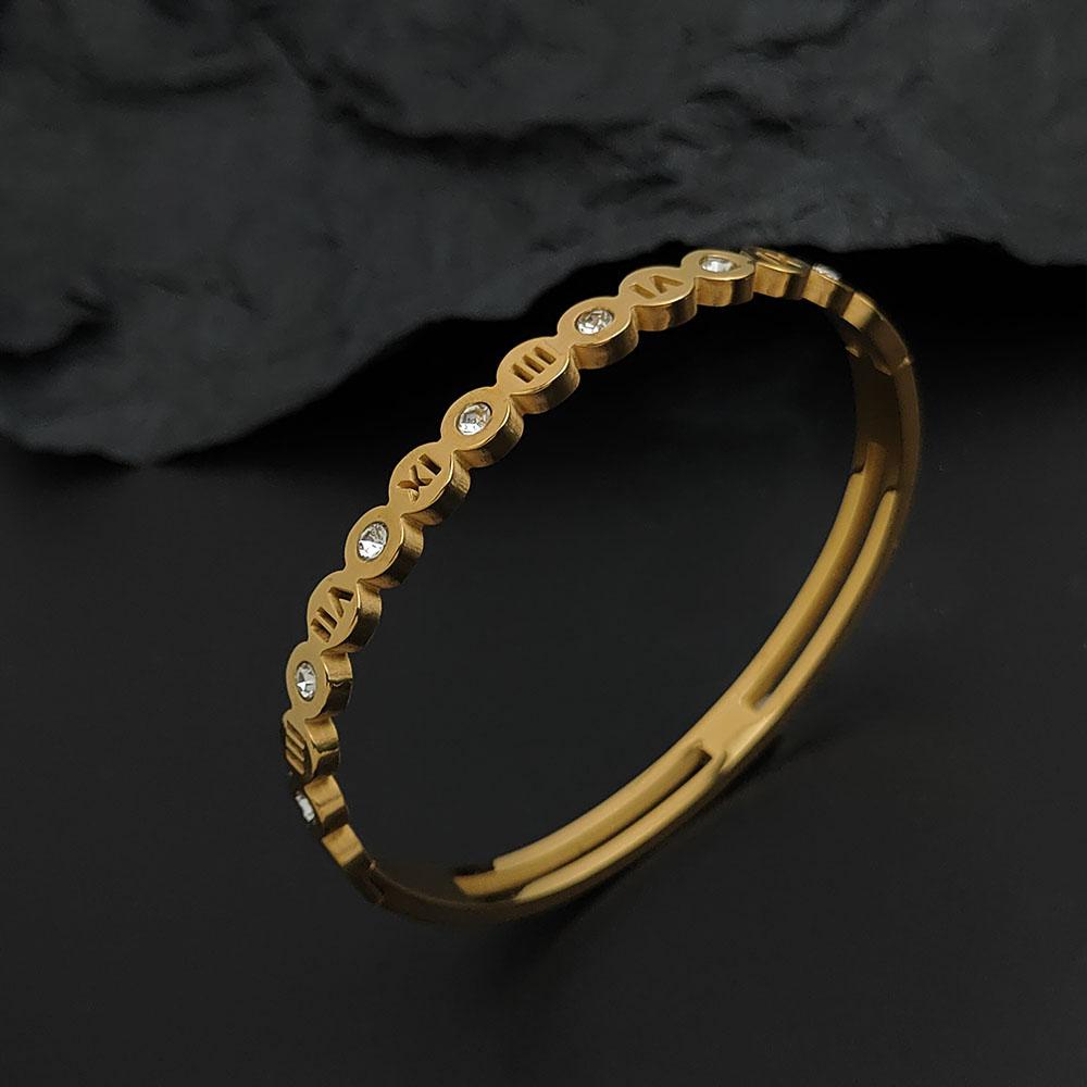 

Charming Roman Numeral Zircon Gold-plated Stainless Steel Women s Bracelet Waterproof and Rust-free Worn By Couples золотий