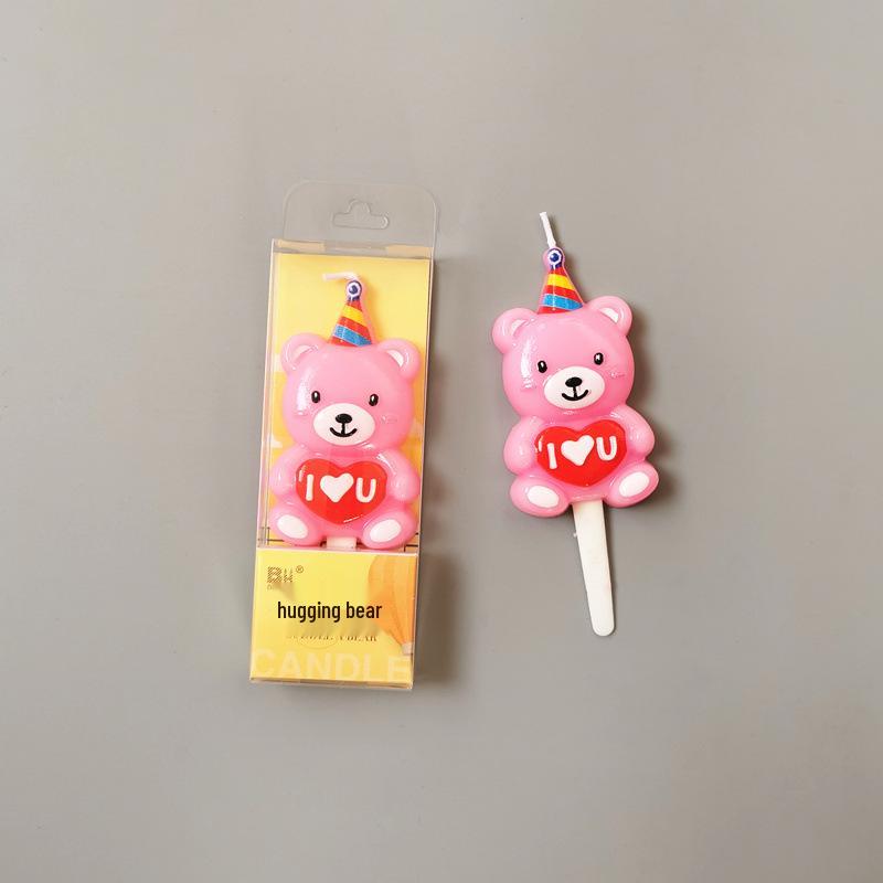 Hugging Bear Cartoon Birthday Candles - Children s Party & Valentine s Day Decor