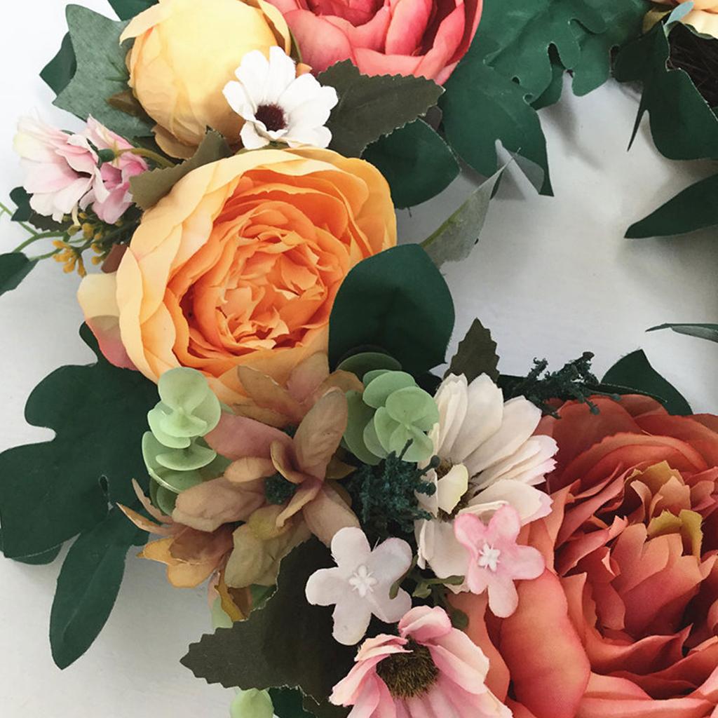 Front Door Wreath 16.5in Diameter Artificial Flowers Bright Colors Wall Floral Wreath for Decoration