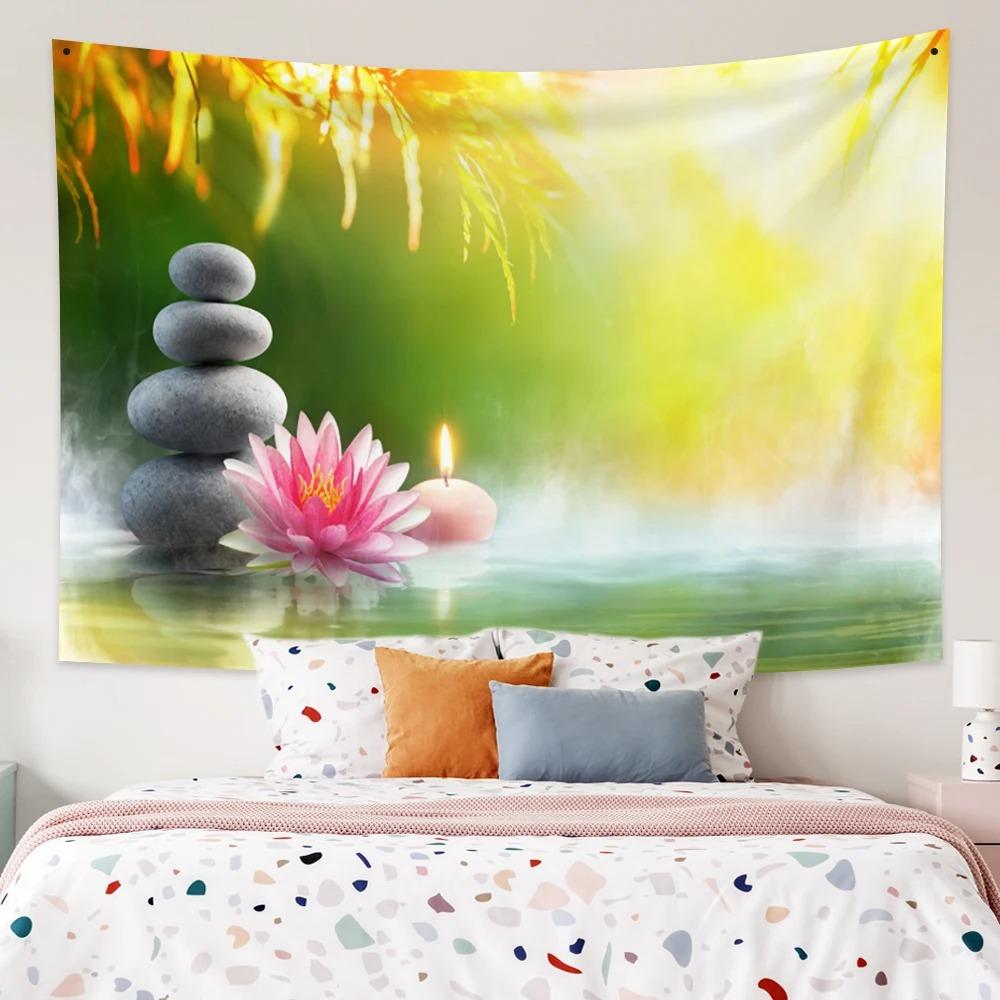 Lotus Forest Tapestry Bohemian Bedroom Waterfall Pattern Background Cloth Home Decor Living Room Wall Hanging Cloth