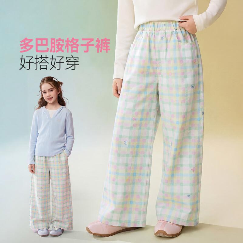 ASK JUNIOR Girls  Plaid Colorblock Straight-Leg Casual Pants 140