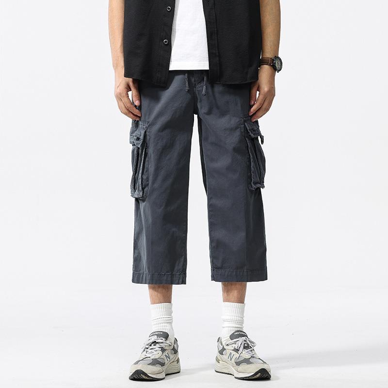 

Summer overalls eight-point pants men s casual loose ruffian handsome retro trendy brand men s high-end pants 38 серый