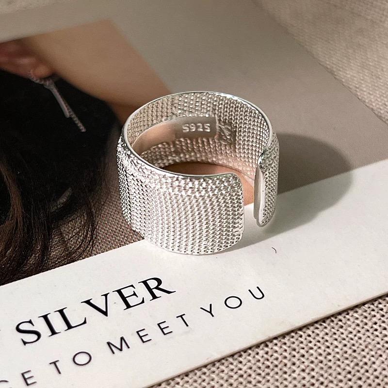 925 Sterling Silver Rings For Women Geometric Fine Jewelry Finger Adjustable Simple Wide Heavy Ring For Party Birthday Gift