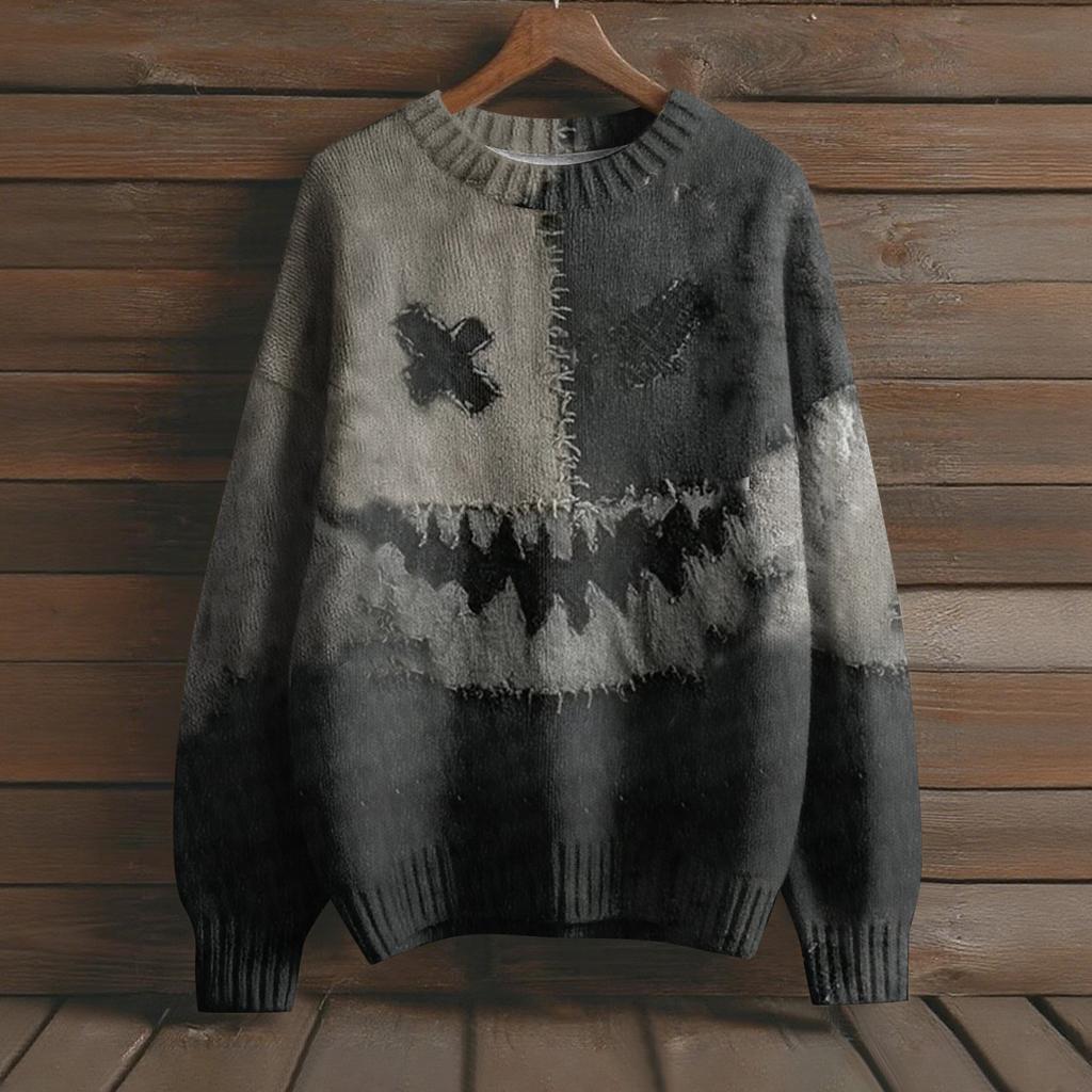 Long Sleeve Pullover Sweaters For Women O Neck Casual Cute Printing Knit Oversized Sweater