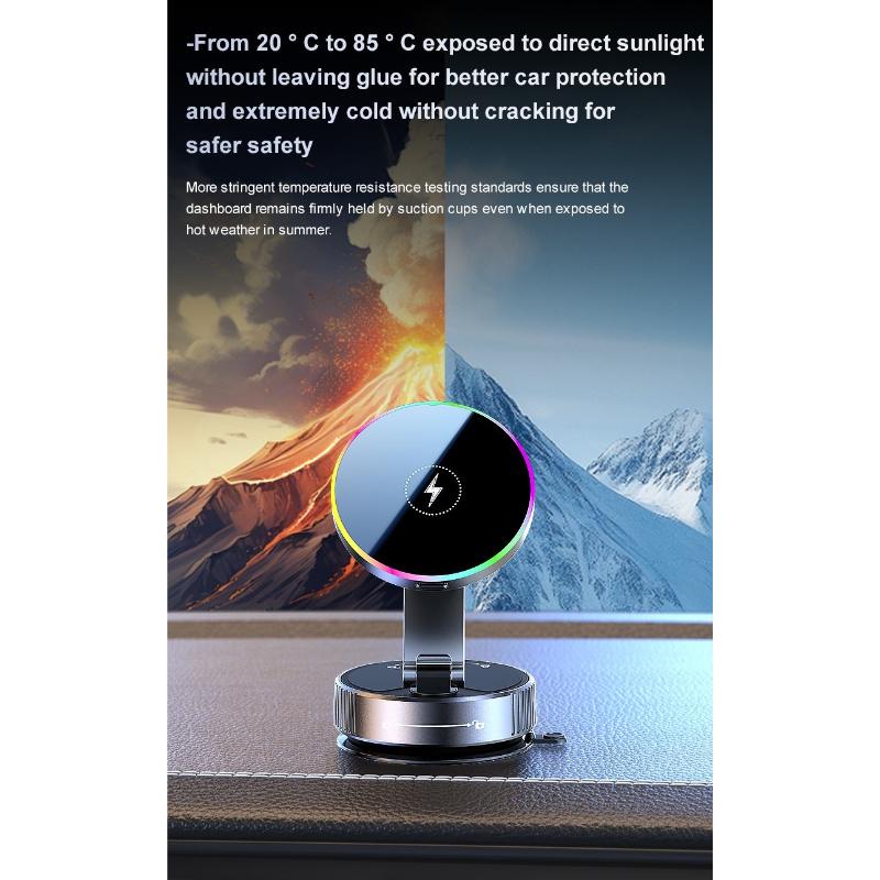 Magnetic Car Wireless Charger Phone Holder 360° Rotatable Phone Mount for Iphone Samsung Xiaomi Suction Cup Vacuum Foldable