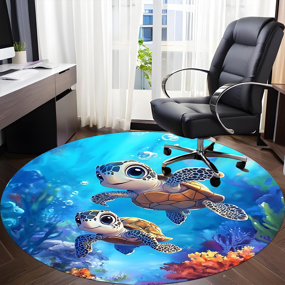 1PC Turtle Ocean Office Round Area Rug, Mat Suitable For Office, Under Office Chairs Bedroom Living Room Home Decor, Room Deco