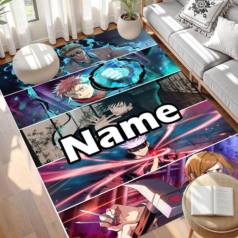 Custom Name Personalized Jujutsu Kaisen Print Carpet, Versatile Home Decor Rug, for Playroom, Apartment, Balcony, Entryway, Hallway Gift