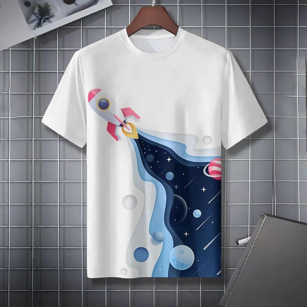 Short Sleeve Cartoon Print T-Shirt Casual Weekend Wear Crew Neck Men and Teens Vacation Resorts Spring/Summer/Fall