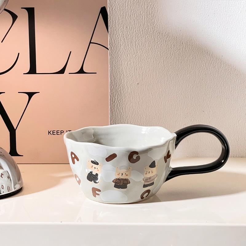 Cute Hand Pinched Irregular Ceramic Mugs Coffee Cups Milk Tea Cup Ins Korean Style Oatmeal Breakfast Mug Drinkware Kitchen Cup