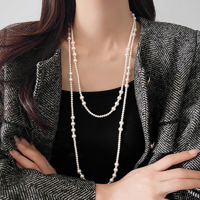

1PC Long Chain Elegant Necklace for Women Multi-Layered 160CM Imitation Pearl