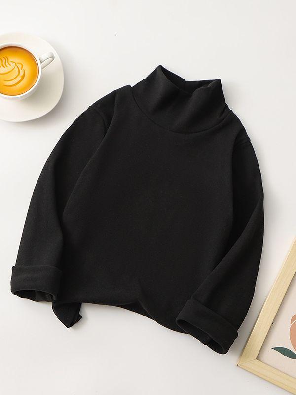 Children's Korean Style Long-Sleeve Mock Neck T-Shirt, Solid Color, Autumn/Winter, Versatile Base Layer for Boys and Girls.