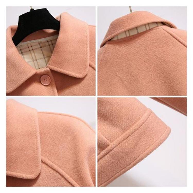 Warm Winter Wool Coat Ladies Hooded Plaid Overcoat Single Breasted Loose Mid Length Thick Jacket with Pockets for Travel Dating Commuting