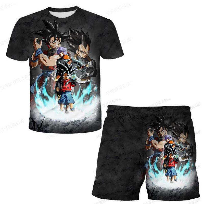 Maglietta con cartone animato giapponese Dragon Ball Z per bambini, maglietta e pantaloncini, set da due pezzi per ragazzi estivi, maglietta+pantaloncini, pantaloni da spiaggia 120cm