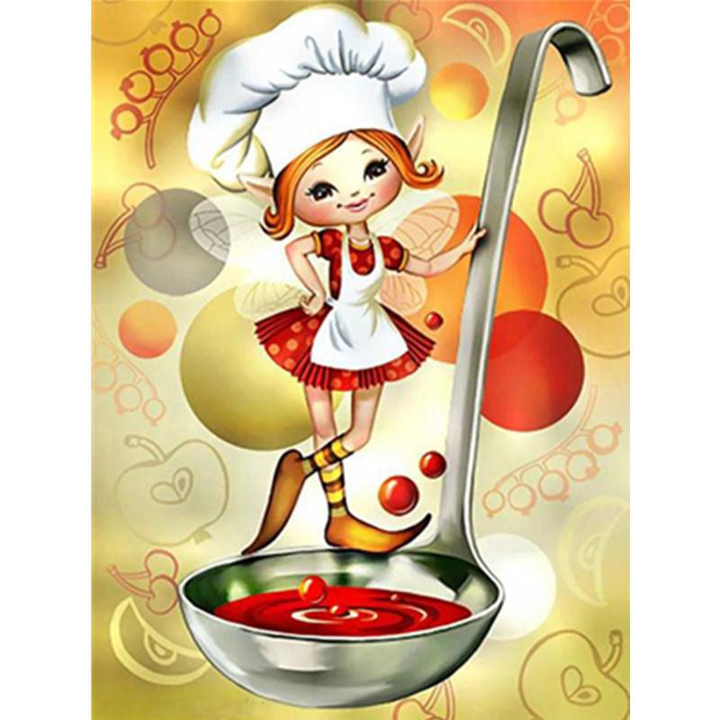 

Полный 5D Diy алмазная живопись счастливый эльф на кухне Алмазная вышивка полная вышивка крестиком домашний декор подарок ручной работы Full Round 30x40cm