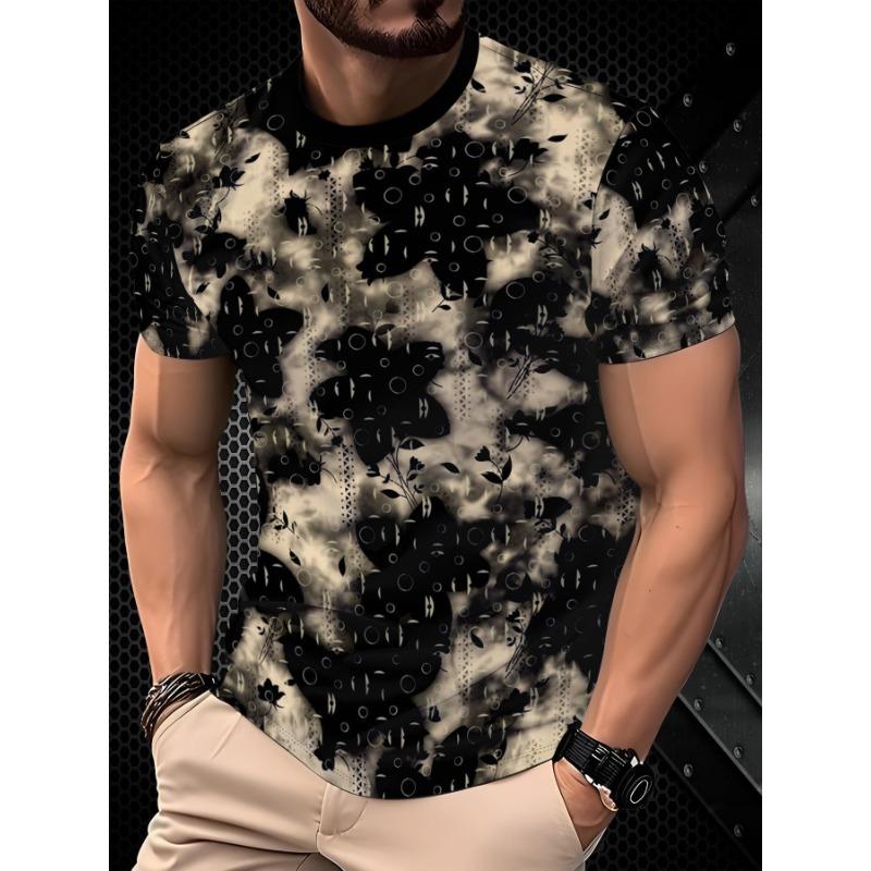 

3D three-dimensional tie-dye floral abstract printed T-shirt. The polyester fiber fabric is light and breathable S