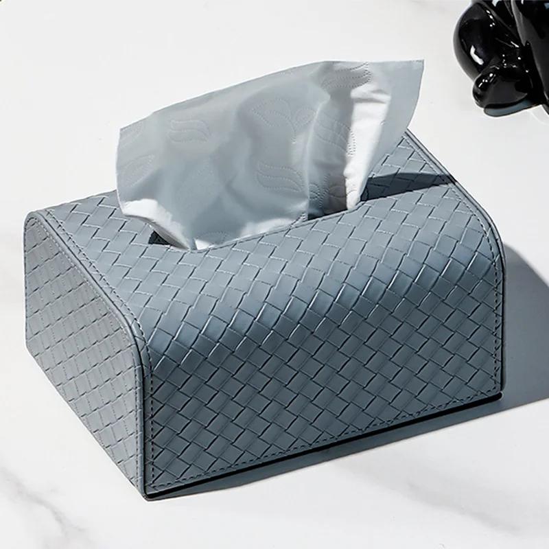 Scatola Portatovaglioli Rettangolare in Pelle a Griglia Intrecciata Creativa Scatola Portatovaglioli Estraibile Decorazione per Casa Camera da Letto Soggiorno